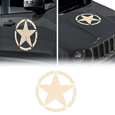 Afbeelding van 4R Quattroerre.it 17114 Stickers Army Star Leger voor Jeep Renegade autokap voordeur, diameter 33 cm, zand, 2 stuks