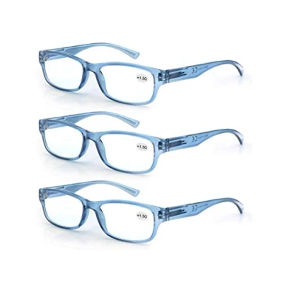Afbeelding van 3 stuks leesbril, 1,25 stuks, voor heren/dames, goede bril, hoogwaardig, rechthoekig, comfortabel, super leeshulp, mannen en vrouwen, blauw