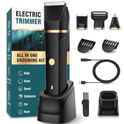 Afbeelding van Intiem scheerapparaat voor mannen, 3 in 1 neushaartrimmer en scheerapparaat, elektrisch met staand laadstation, nat droog gebruik, heren, intieme zone borst, benen,