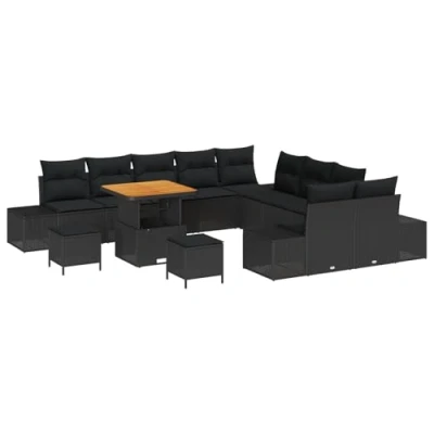 Afbeelding van vidaXL Set van 13 delen Tuin Sofa met Kussens Zwart Poly Rattan Acacia