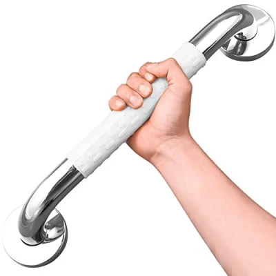 Afbeelding van Badveiligheidshandgreep, wit, 16 inch roestvrijstalen antislip douchehandgrepen voor ouderen, grijpstang met ruggen, handdoekhouder, gehandicapten, gewonden of post op, badkamerveiligheidshulp