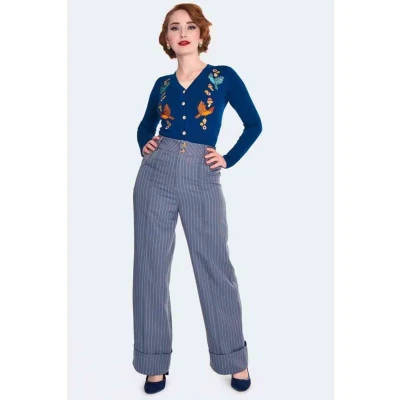 Afbeelding van Voodoo Vixen Retro Style Turn Up Wijde broek L Grijs