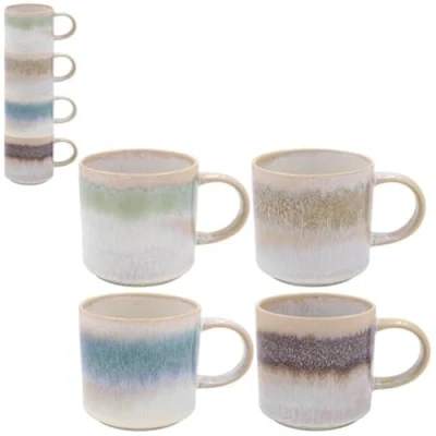 Afbeelding van Lesser &amp; Pavey Elements Stenen Glaze Stapelen Set van 4 Mokken in Neutrale Tonen Donker, Licht of Mottle (Mottle)