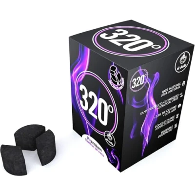 Afbeelding van 320º Kokosnoot Houtskool Schijven 60 Stuks (27mm) Snel Ontbrandend, Langdurige Shisha Kool Natuurlijke &amp; Geurloze Hookah BBQ Wierookbrandende 1kg