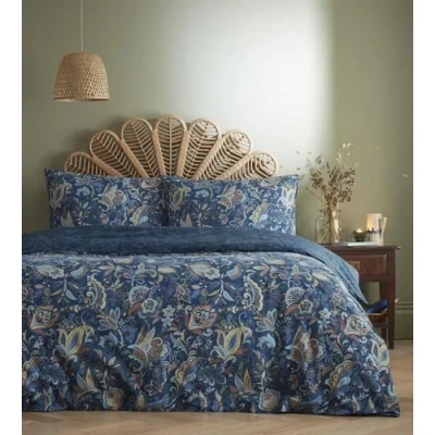 Afbeelding van Simply Charlotte Jacobus Tweepersoonsbed Dekbedovertrek Set Paisley Beddengoed Bed Navy Blauw