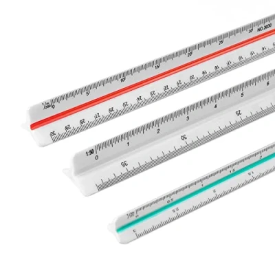 Afbeelding van DIYCUT Lineaal driehoek metrisch, 3 stuks driehoekige schaal Kutch 1:20 1:25 1:50 1:75 1:100 1:125 1:200 1:250 1:300 1:400 1:500, liniaal 30 cm voor studenten, tekenen ingenieurs