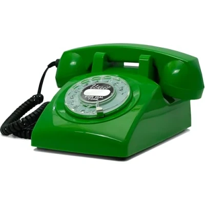 Afbeelding van OPIS 60s CABLE met uitwisselbare set van logo&#039;s: designer retro telefoon/draaischijf telefoon/retro stijl telefoon/vintage telefoon/klassieke bureau telefoon draaischijf (groen)