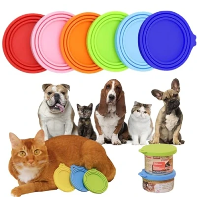 Afbeelding van MAEXUS 6 stuks deksels voor blikjes, blikdeksel, deksel kattenvoer, dierenvoerdozen, herbruikbaar deksel, siliconen blikdeksel katten en hondenvoerdozen