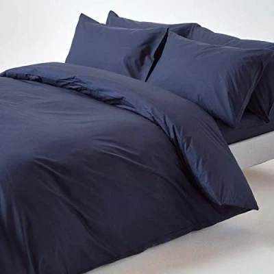 Afbeelding van Homescapes Beddengoedset, 2 delig, dekbedovertrek 135 x 200 cm met kussenslopen 48 74 cm, donkerblauw/marineblauw, 100% puur Egyptisch katoen, draaddichtheid 200, percale beddengoed