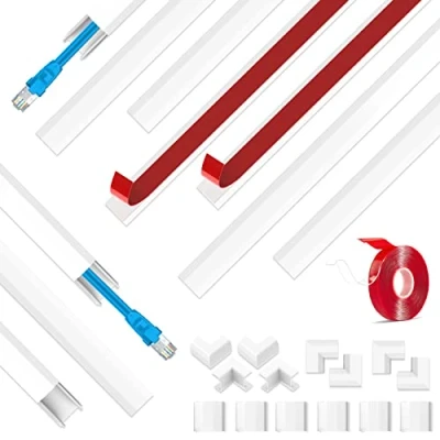 Afbeelding van REFLYING One Cord Cable Trunking Mini Cover Witte kabel Management Kit Overschilderbaar Draadkanaal om een enkele te verbergen, 40x1,5X 0,3 cm