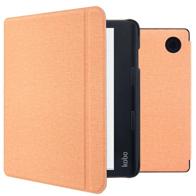 Afbeelding van Kobo Sage Hoes: iMoshion Canvas Sleepcover Bookcase met stand Peach Kunstleder E Reader Hoezen