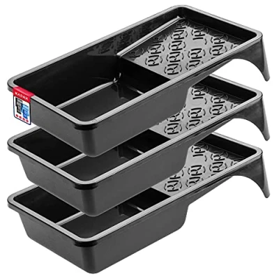 Afbeelding van KADAX Verfbakje, kunststof verfschaal, verfschaal voor muurverf, verfbak met klein handvat, schilderaccessoires, lakbak, schilderbenodigdheden, (3, zwart)