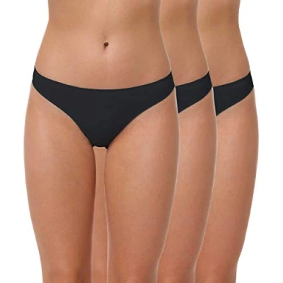 Afbeelding van Yenita Set van 3 damesstring onzichtbaar, tanga zonder naden microvezel, zwart, S