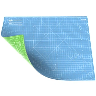 Afbeelding van ANSIO Knutsel snijmat, zelfherstellend, A2, dubbelzijdig, 5 lagen quilten, naaien, stoffen en papierwerk imperiaal/metrisch, 59 cm x 44 hemelsblauw/limoengroen