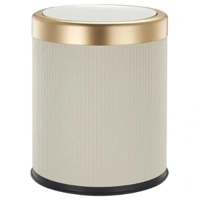 Afbeelding van Glint Vuilnisbak van kunststof, 8 l, wit en goud, afvalemmer voor keuken, kantoor, badkamer, camper, compact elegant