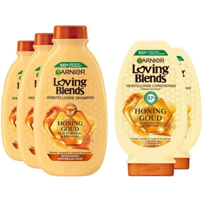Afbeelding van Garnier Loving Blends Honing Goud Shampoo 3x 300 ml &amp; Conditioner 2x 250 Pakket