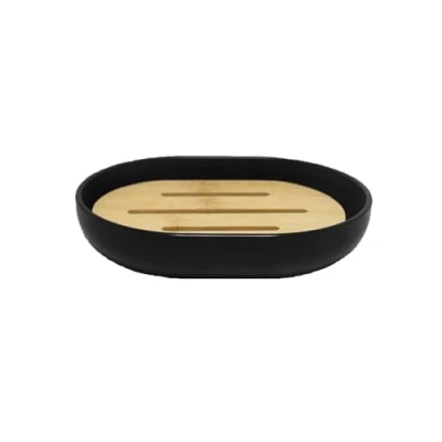 Afbeelding van Douceur d&#039;Intérieur Smart zeepbakje, 12,2 x 9,3 2,5 cm, zwart, polystyreen/bamboe