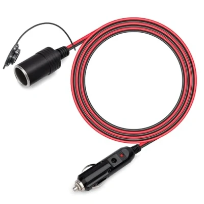 Afbeelding van GUNGY 2 meter auto verlengkabel, sigarettenaansteker, stekker, verlenging, 16 AWG, kabel, waterdicht, met 15 A zekering voor 12 V/24 V stroom, stopcontact, adapter, vrachtwagen, camping, camper