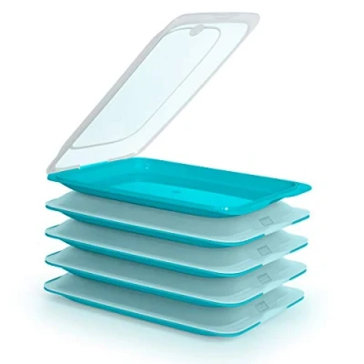 Afbeelding van Hoogwaardige Vershouddozen, vershouddoos voor vleeswaren, vershoud systeem, optimaal te bewaren in de koelkast, afmetingen 17 x 3,2 25,2 cm (5X Turquoise)