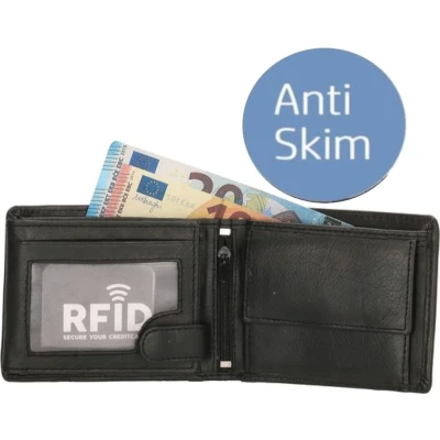 Afbeelding van Heren Portemonnee Bilfold Klein Model Echt Leer Zwart RFID Gratis Verzonden