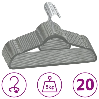 Afbeelding van 20 delige Kledinghangerset anti slip fluweel grijs
