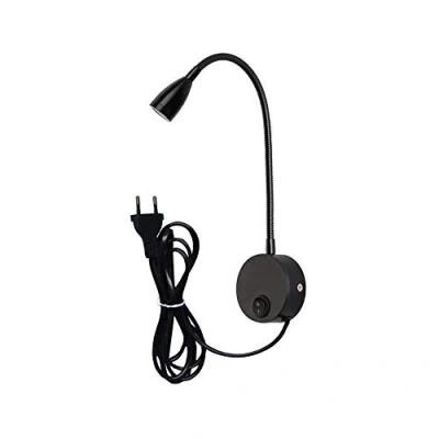 Afbeelding van Youngine 3W leeslamp op bed, flexibele LED met schakelaar en stekker, verstelbare zwanenhals wandlamp voor slaapkamer, kantoor, hotel, woonkamer, 3000K (zwart warm wit)