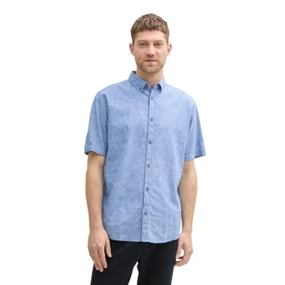 Afbeelding van TOM Tailor Printed Overhemd Mid blue, Heren, Maat: Large, blue