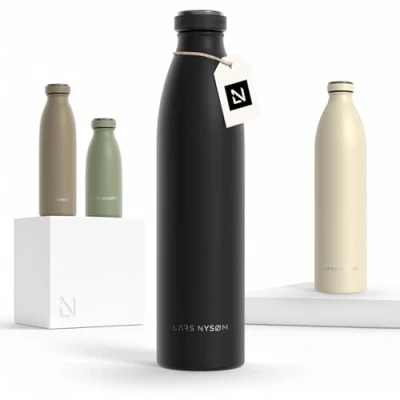 Afbeelding van LARS NYSØM &#039;Ren&#039; Roestvrijstalen drinkfles 1000ml BPA vrije geïsoleerde waterfles voorSport, Fiets, Volwassene, Kids Onyx Black