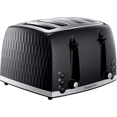 Afbeelding van Russell Hobbs Broodrooster 4 schijven 26071 eigentijds honingraatdesign met extra grote sleuven en hoge heffunctie, zwart