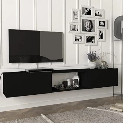 Afbeelding van [en.casa] Tv meubel Paltamo zwevend 180x31x29,5 cm zwart