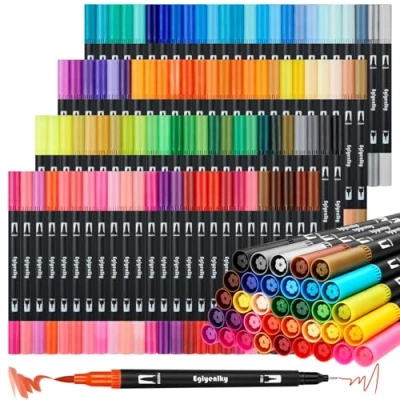 Afbeelding van Kleurmarkeringen, markeringen voor volwassen kleuren, dubbele tips penseelpennen met 100 kleuren watergedragen marker tekenen schrijven kalligrafie schetsen kunst