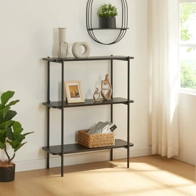 Afbeelding van [en.casa] Boekenkast Samnanger metalen open kast met 3 planken zwart staand rek keukenrek 100x80x34 cm