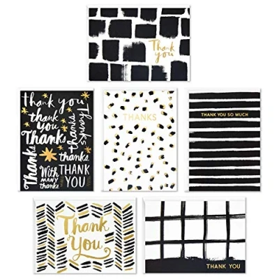 Afbeelding van Hallmark Bedankkaarten assortiment, artistiek zwart wit (24 kaarten met enveloppen voor babyborrels, bruiloft, bruidsdouche, alle gelegenheden)