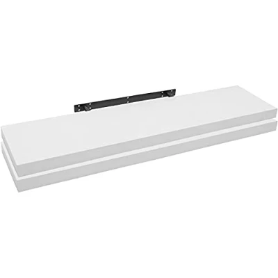 Afbeelding van WOLTU 2 x wandplank, zwevende plank, boekenplank, planken voor decoratie, wandplanken van MDF hout, set hangplanken, wit, 120 23 3,8 cm RG9315ws