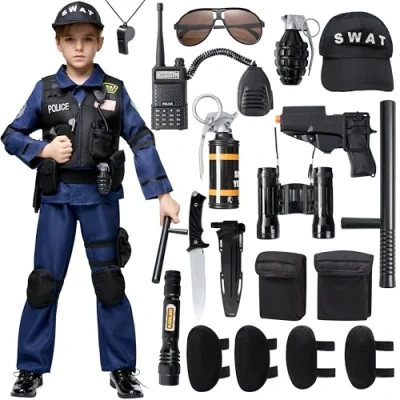 Afbeelding van Spooktacular Creations SWAT politiekostuum voor kinderen, Halloween, rollenspellen, carnaval, themafeesten, blauw, maat S (5 7 jaar)