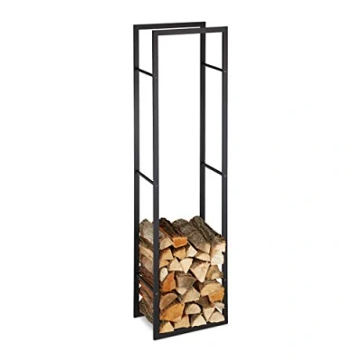 Afbeelding van Relaxdays brandhoutrek zwart houtopslag hoog haardhout opslag binnen staal