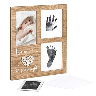 Afbeelding van Navaris baby aandenken frame kit Fotolijst met inktkussen voor handafdruk en voetafdruk Houten handafdruk, foto
