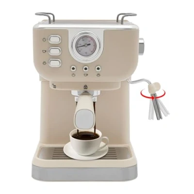 Afbeelding van Halfautomatische espressomachine, 20 bar, espressomachine met melkopschuimfunctie, 1,5 l, compact espresso koffiezetapparaat, 1050 W, klein voor mokka latte, caramel, macchiato
