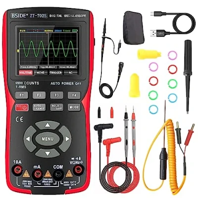 Afbeelding van BSIDE Digitale mini oscilloscoop met bandbreedte, 10 MHz, 9999, telling, multimeter, oscilloscoop, oplaadbaar kleurendisplay, multifunctionele tester voor autowerkplaats en auto&#039;s