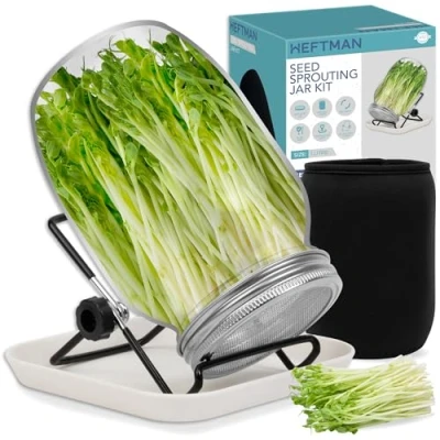 Afbeelding van HEFTMAN Seed Sprouting Jar Kit Microgreens Kweekset Mason Kiempot met Mesh Deksel, Kiembak, Standaard, Schaduwdoek &amp; Borstel Broccoli, Mung Bonen, Alfalfa, Bean Sprouter