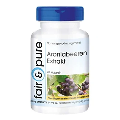 Afbeelding van Fair &amp; Pure® Aroniabes (appelbes) capsules aronia extract gestandaardiseerd op 45% polyfenolen en 20% anthocyanen vegan 90 zonder magnesiumstearaat