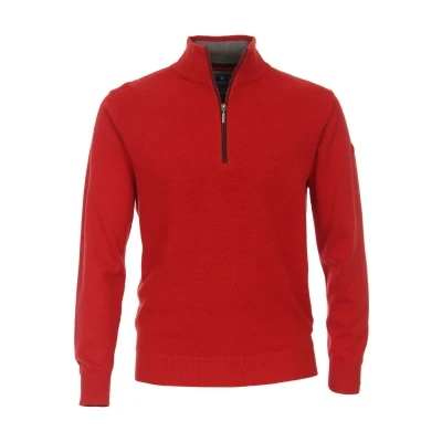 Afbeelding van Redmond Casual Half Zip Sweater rood, Gestructureerd