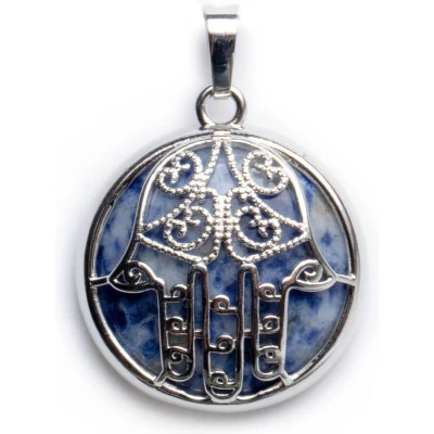 Afbeelding van Zentana Ketting Hanger Hamsa Gelukshandje Sodaliet Edelsteen Bescherming