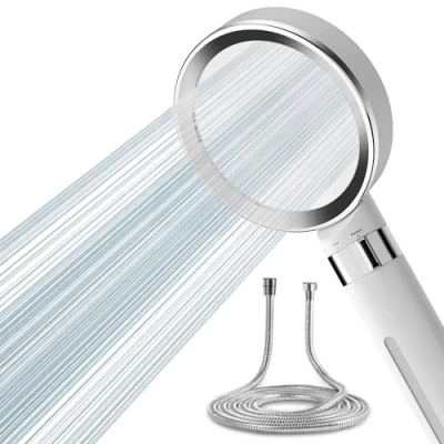 Afbeelding van Magichome douchekop met slang, hogedruk filter, handdouche stopfunctie, waterbesparend, chloorvervuiling verwijderen, voor hard water (wit)