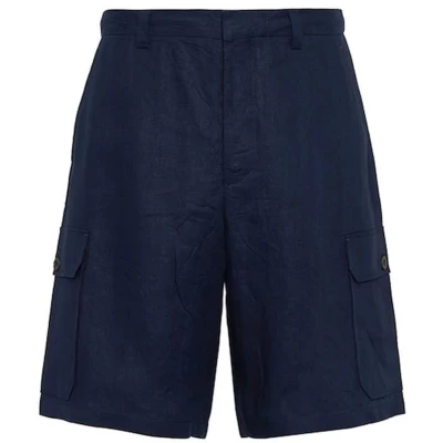 Afbeelding van Linen Bermuda Shorts with Elasticated Waist and Multiple Pockets
