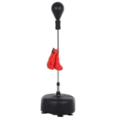 Afbeelding van HOMCOM Boksbalset set voor bokstraining staande bokszak met rode handschoenen, in hoogte verstelbaar PU + staal PE ø 48 x 136 154 H cm