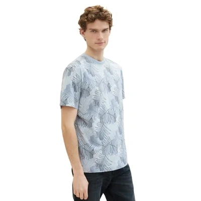 Afbeelding van TOM Tailor MIT Allover Tshirt print, Heren, Maat: XL, Blue leaf design