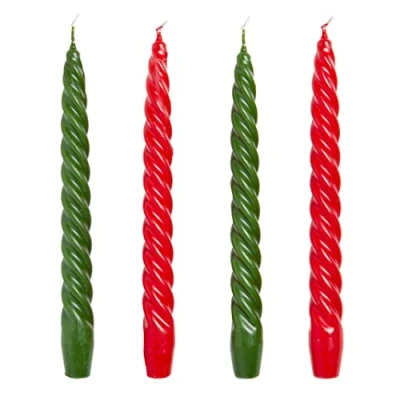 Afbeelding van Rode &amp; Groene Luxe Italiaanse Spiraal Twisted Taps Diner Kaarsen door Talking Tables 4pack