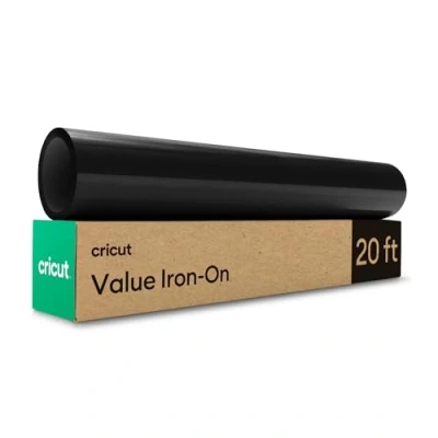 Afbeelding van Cricut Opstrijkbaar Zwart 6m (20ft) Warmteoverdracht Vinyl Roll voor gebruik met alle snijmachines