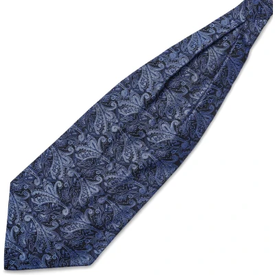 Afbeelding van Zijden stropdassjaal met marineblauw en lichtblauw paisleymotief